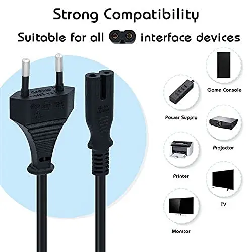 2-pin Universal Replacement AC Power Cord Cable Wire for LED TV, Play Station,Printer,Laptop PC Notebook Computer, Tape Recorder, Camera - Image 2