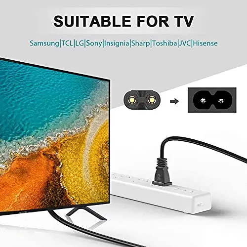 2-pin Universal Replacement AC Power Cord Cable Wire for LED TV, Play Station,Printer,Laptop PC Notebook Computer, Tape Recorder, Camera - Image 4