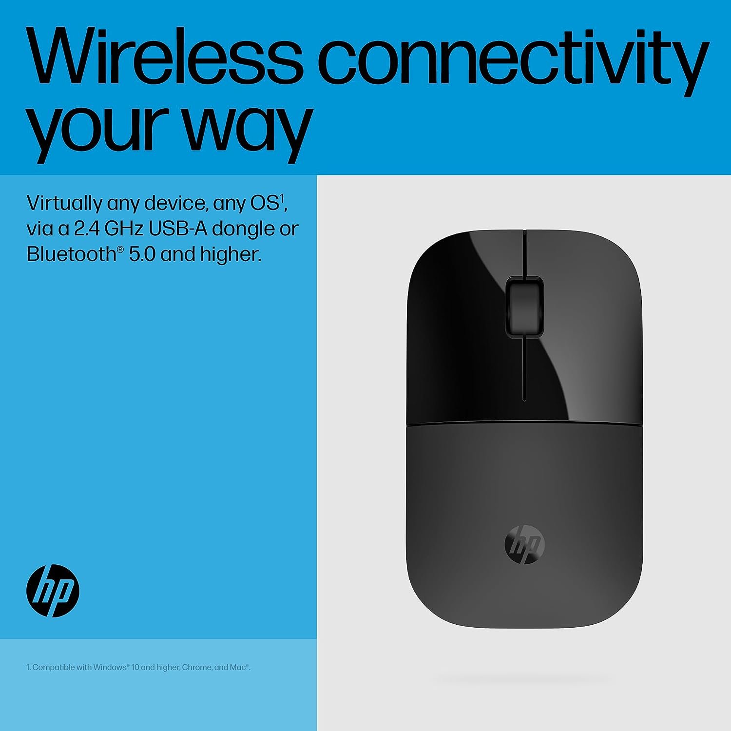 HP Z3700 Dual Black Mouse, Bluetooth 5.0, USB-A dongle, 2.4 GHz Wireless Connection, Multi-Surface Tracking, Silent clicks, Up to 1600 dpi, 16-Month Battery Life, 3-Year Warranty, 50g, Black - Image 2