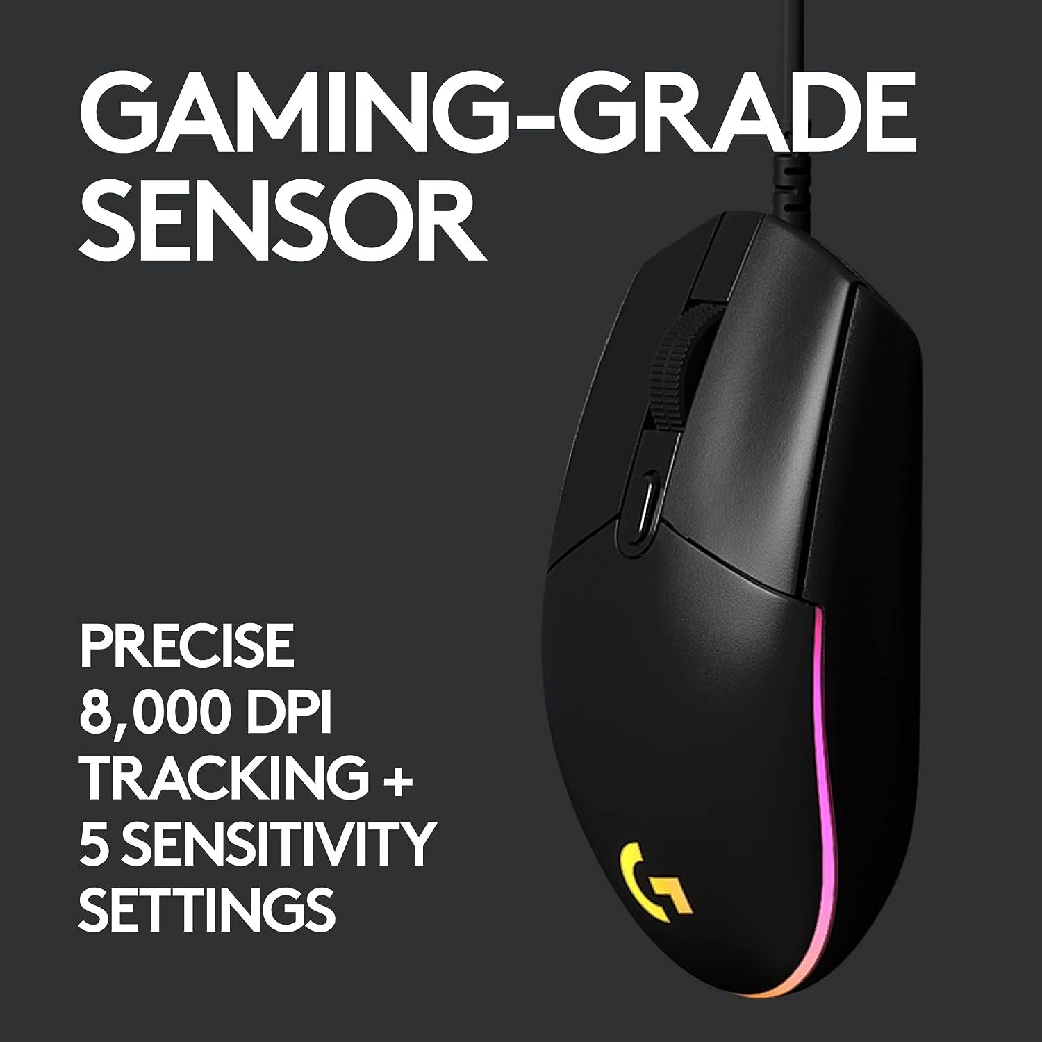 Logitech G102 USB Light Sync Gaming Mouse with Customizable RGB Lighting, 6 Programmable Buttons, Gaming Grade Sensor, 8K DPI Tracking, 16.8mn Color, Light Weight - Black - Image 9