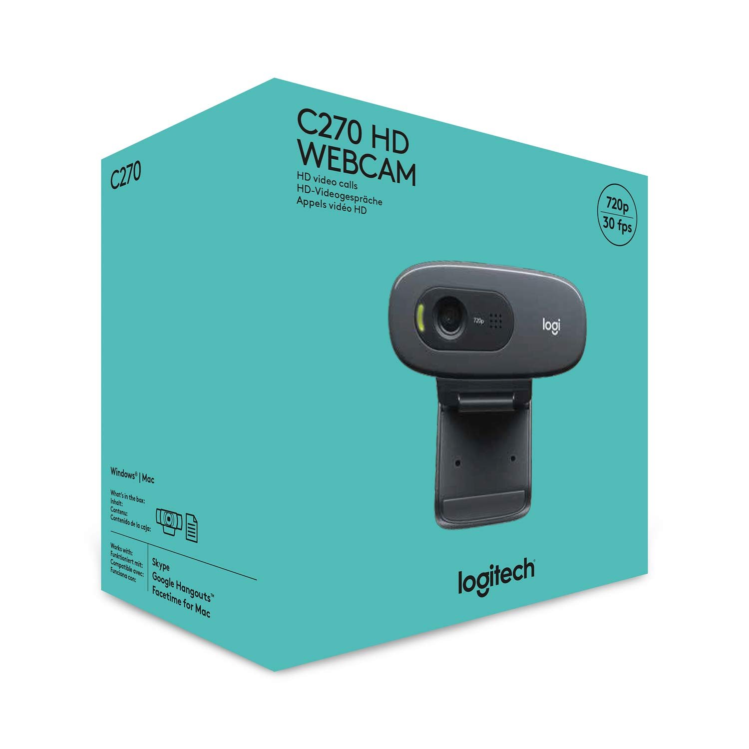 Logitech C270 HD Webcam, HD 720p/30fps, Widescreen HD Video Calling, HD Light Correction, Noise-Reducing Mic, for Skype, FaceTime, Hangouts, WebEx, PC/Mac/Laptop/MacBook/Tablet - Black - Image 2