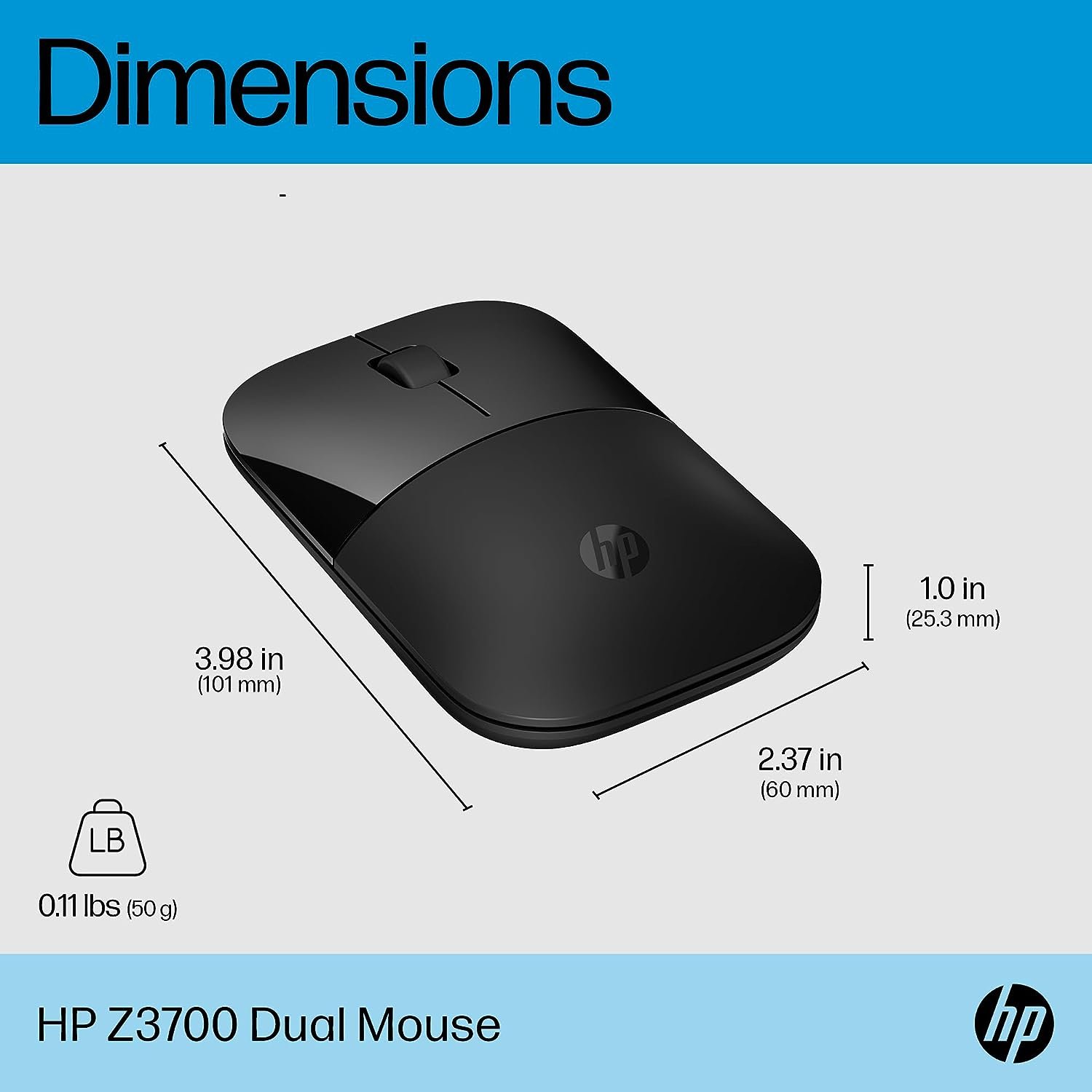 HP Z3700 Dual Black Mouse, Bluetooth 5.0, USB-A dongle, 2.4 GHz Wireless Connection, Multi-Surface Tracking, Silent clicks, Up to 1600 dpi, 16-Month Battery Life, 3-Year Warranty, 50g, Black - Image 4