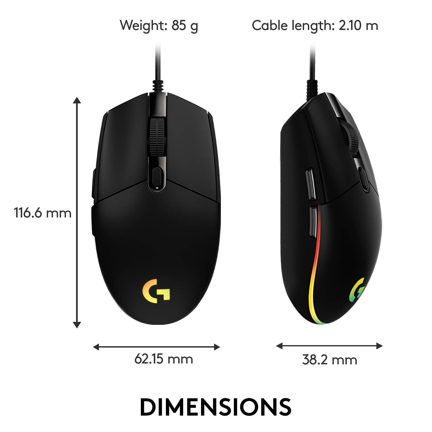 Logitech G102 USB Light Sync Gaming Mouse with Customizable RGB Lighting, 6 Programmable Buttons, Gaming Grade Sensor, 8K DPI Tracking, 16.8mn Color, Light Weight - Black - Image 4