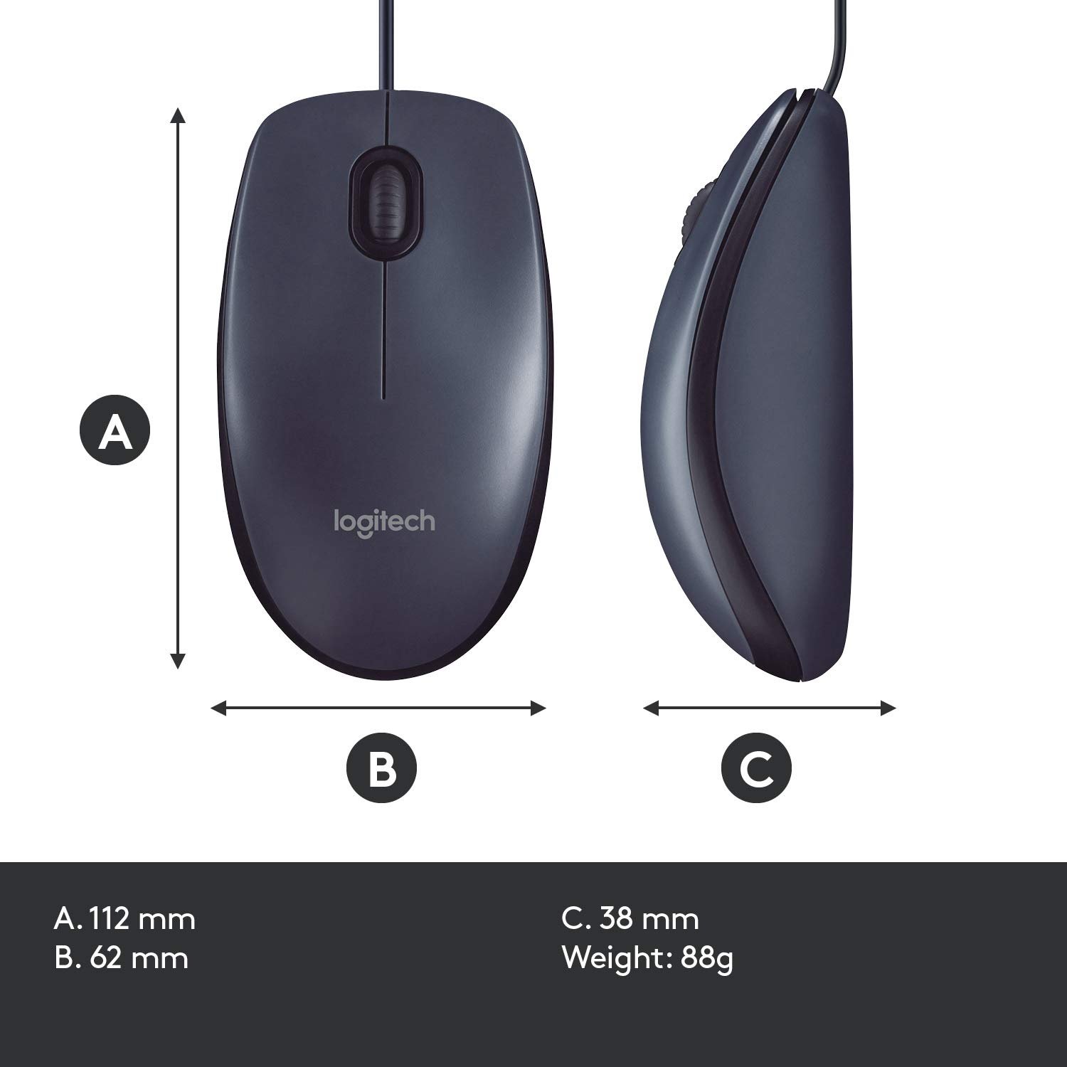 Logitech M100r Wired USB Mouse (Black) - Image 2