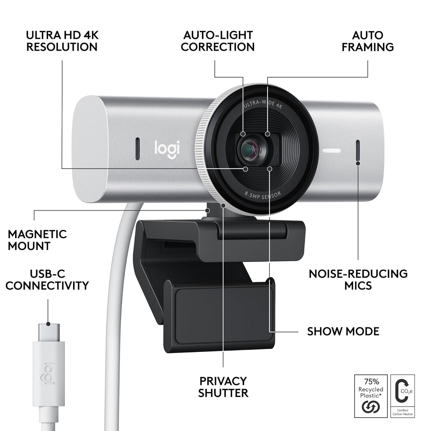 Logitech MX Brio Ultra HD 4K Collaboration and Streaming Webcam with Free Adobe Subscription, 1080p at 60 FPS, Dual Noise Reducing Mics, Show Mode, USB-C, Webcam Cover - Image 7