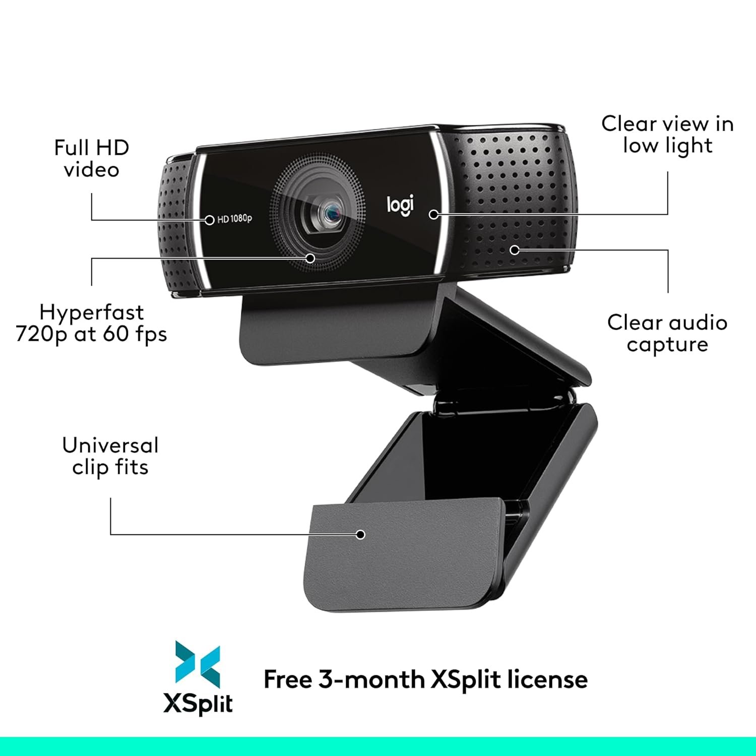 Logitech C922 Pro Stream Webcam, HD 1080p/30fps or HD 720p/60fps, Digital, Hyperfast Streaming, Stereo Audio, HD Light Correction, Autofocus, for YouTube, Twitch, XSplit - Black - Image 7