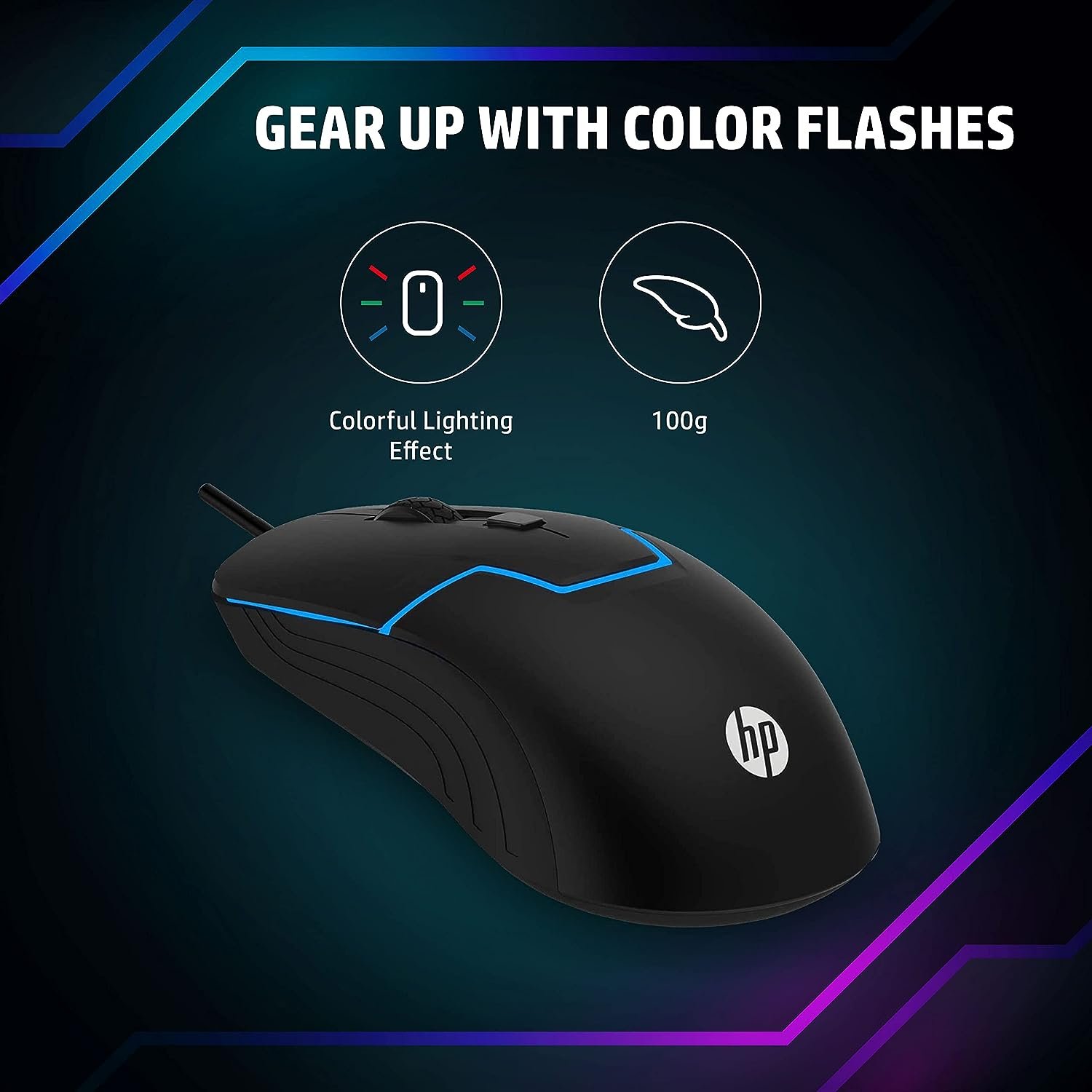 HP M100 USB Wired Gaming Optical Mouse with LED Backlight and Adjustable 1000/1600 DPI Settings, 3 Buttons and Press Life Up to 5 Million Clicks, 1 Year Warranty Black - Image 4