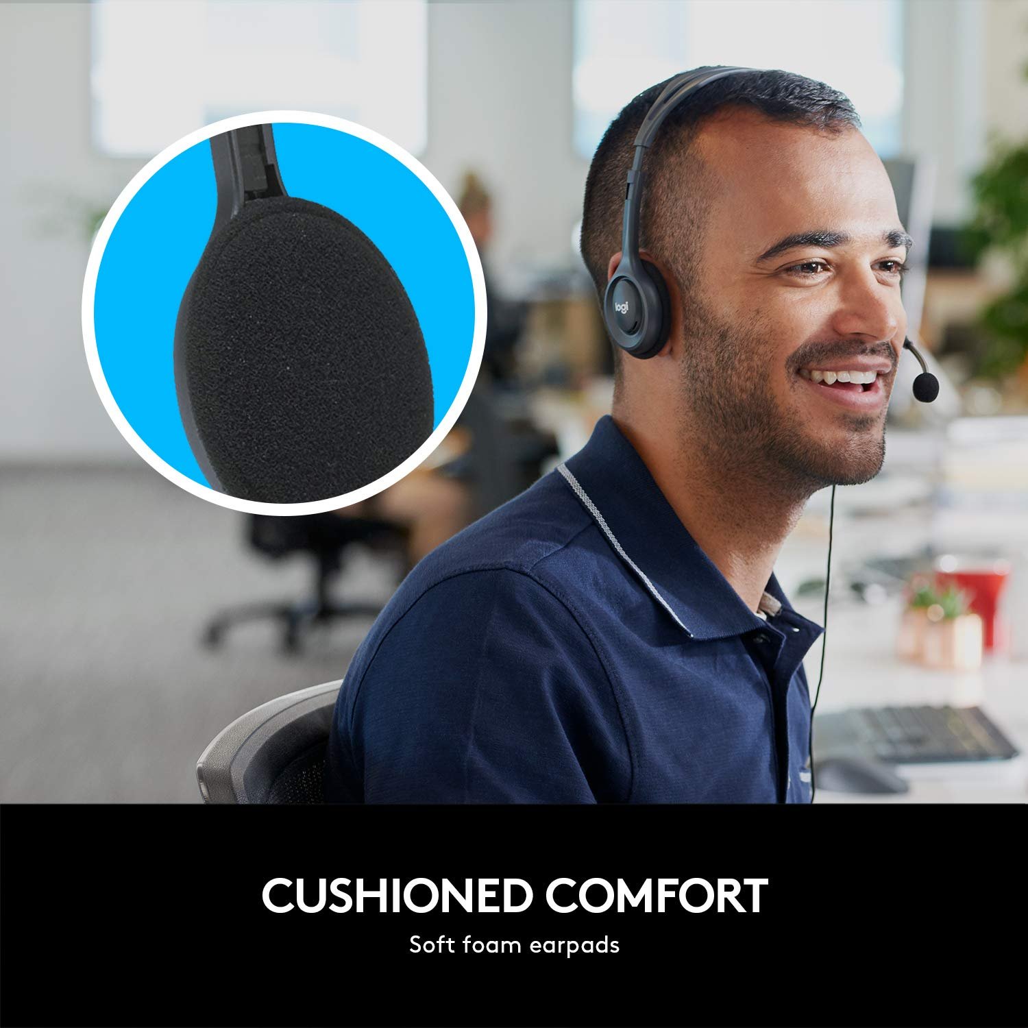 Logitech H111 Wired On Ear Headphones With Mic Black - Image 5