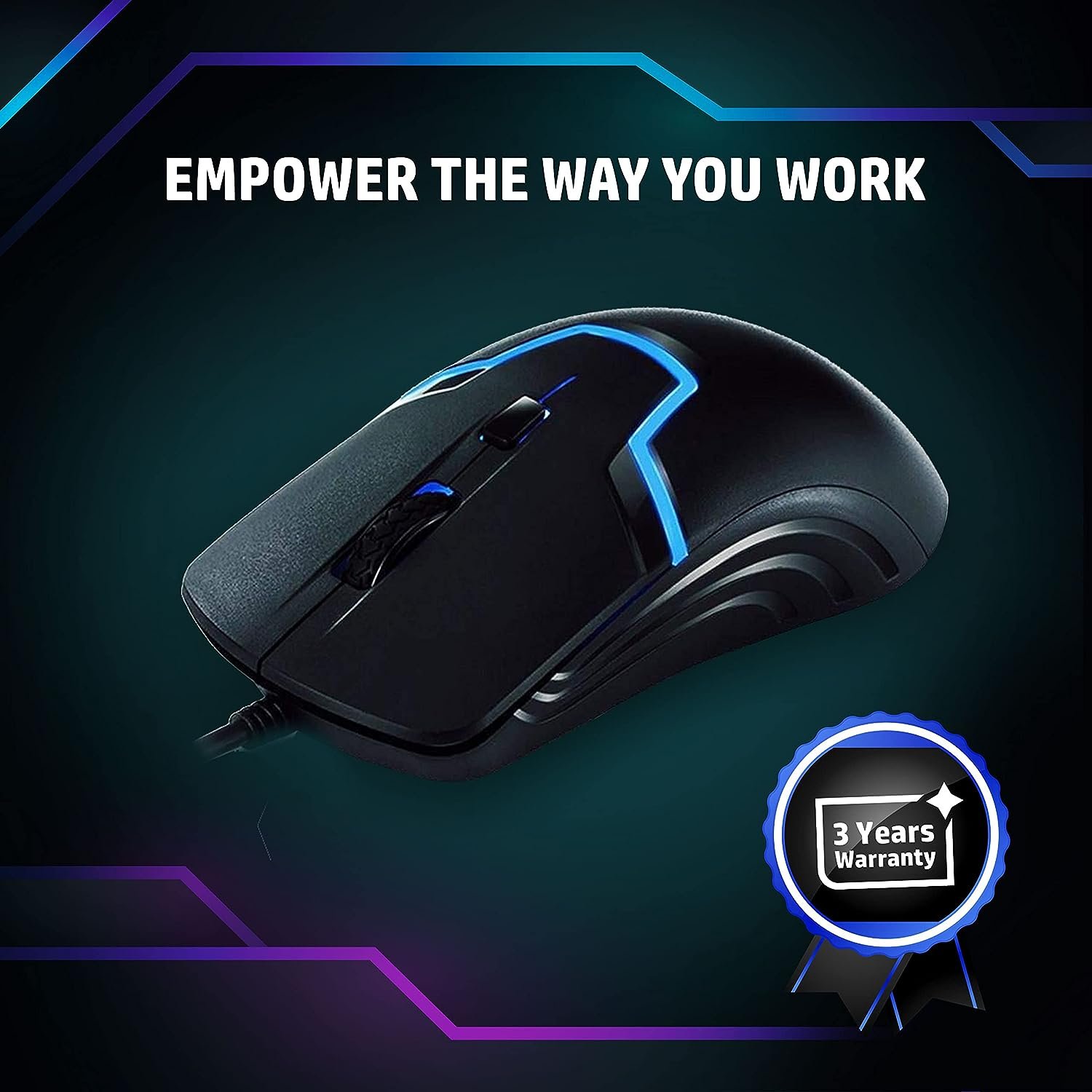HP M100 USB Wired Gaming Optical Mouse with LED Backlight and Adjustable 1000/1600 DPI Settings, 3 Buttons and Press Life Up to 5 Million Clicks, 1 Year Warranty Black - Image 3