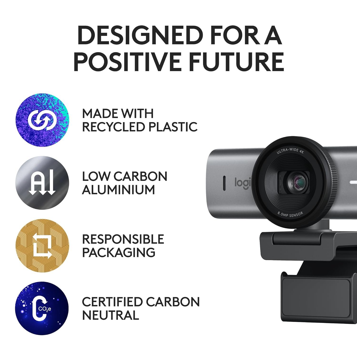 Logitech MX Brio Ultra HD 4K Collaboration and Streaming Webcam, 1080p at 60 FPS, Dual Noise Reducing Mics, Show Mode, USB-C, Webcam Cover, Works with Microsoft Teams, Zoom, Google Meet - Graphite - Image 3