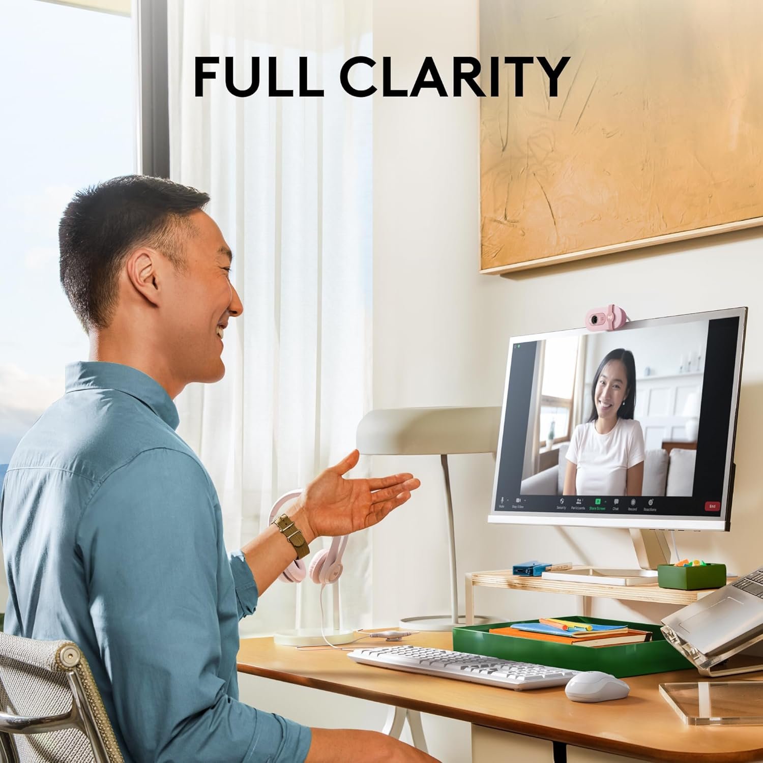 Logitech Brio 100 Full HD Webcam for Meetings and Streaming, Auto-Light Balance, Built-in Mic, Privacy Shutter, USB-A, for Microsoft Teams, Google Meet, Zoom and More- Rose - Image 9